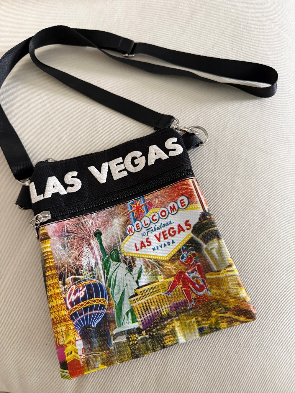 Las Vegas Graphic Crossbody Bag - Black Strap